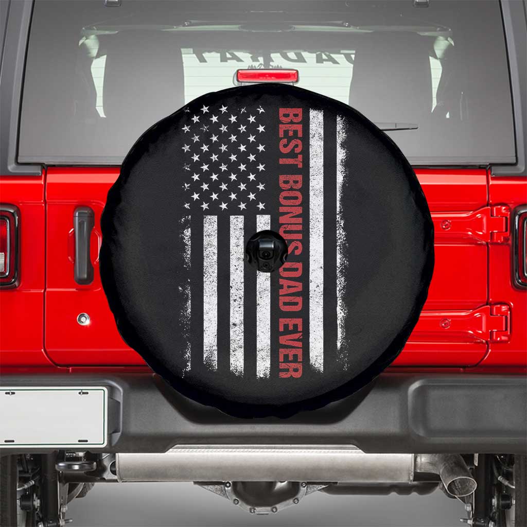 Best Effin Bonus Dad Ever Spare Tire Cover Funny Stepdad American Flag TS10 Black Print Your Wear