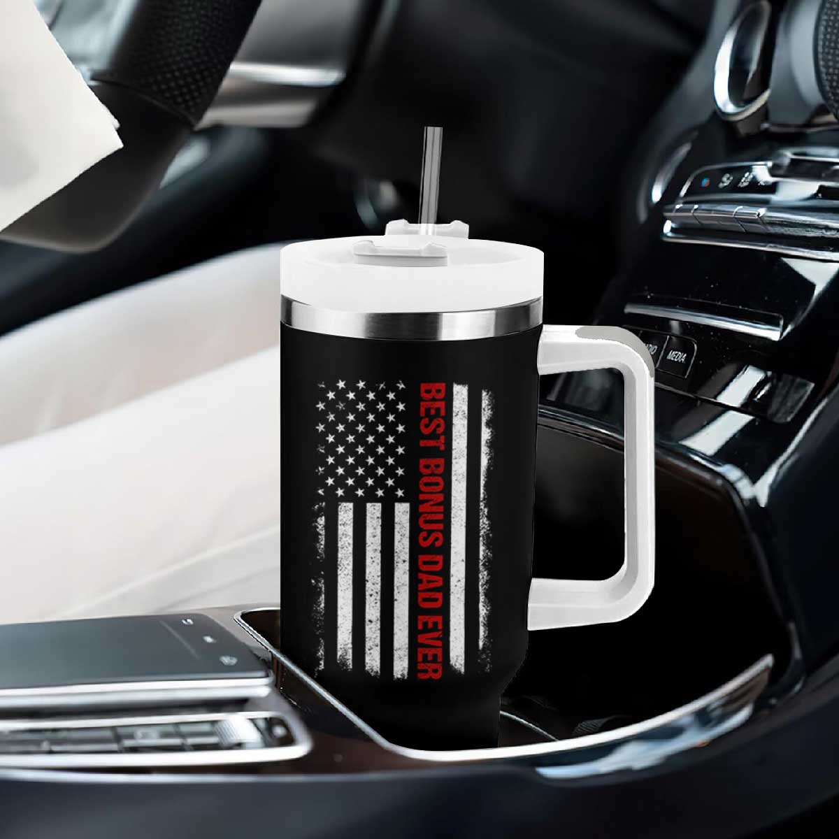 Best Effin Bonus Dad Ever Tumbler With Handle Funny Stepdad American Flag TS10 Print Your Wear