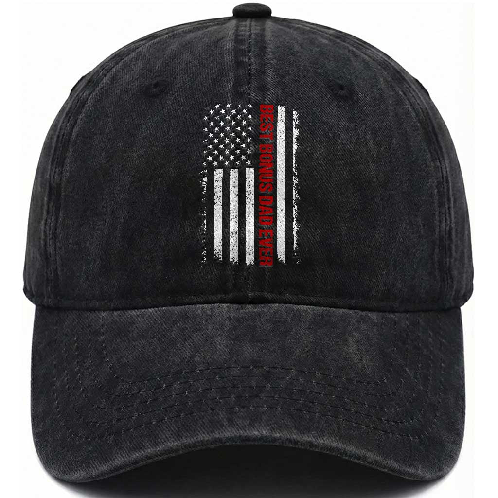 Best Effin Bonus Dad Ever Washed Cotton Baseball Cap Funny Stepdad American Flag TS10 Print Your Wear
