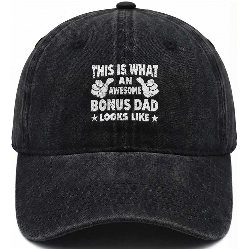 Funny Stepdad Washed Cotton Baseball Cap This Is What An Awesome Bonus Dad Looks Like TS10 Print Your Wear