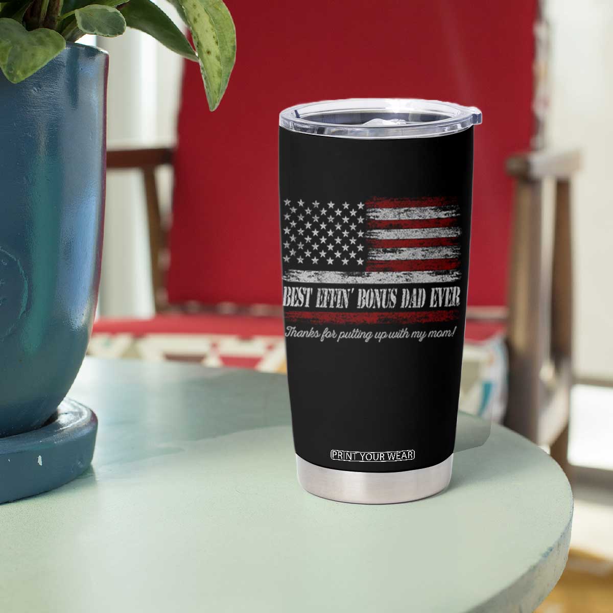 Best Effin’ Bonus Dad Ever Tumbler Cup Step Dad American Flag TS10 Print Your Wear