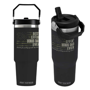Best Effin’ Bonus Dad Ever Flip Straw Tumbler Step Dad Camo American Flag Camouflage TS10 One Size: 30 oz Black Print Your Wear