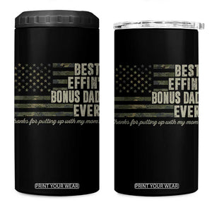 Best Effin’ Bonus Dad Ever 4 in 1 Can Cooler Tumbler Step Dad Camo American Flag Camouflage TS10 One Size: 16 oz Black Print Your Wear
