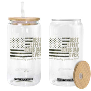 Best Effin’ Bonus Dad Ever Glass Can Step Dad Camo American Flag Camouflage TS10 Print Your Wear