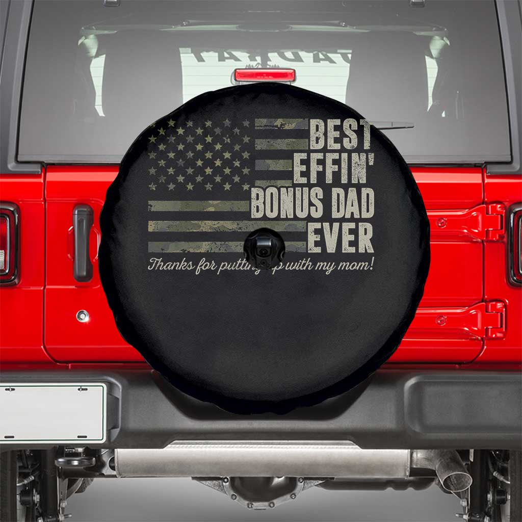 Best Effin’ Bonus Dad Ever Spare Tire Cover Step Dad Camo American Flag Camouflage TS10 Black Print Your Wear