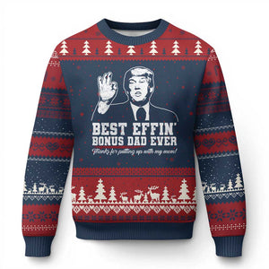 Best Effin’ Bonus Dad Ever Ugly Christmas Sweater Step Dad Funny Trump Fathers Day TS10 Navy Red Print Your Wear