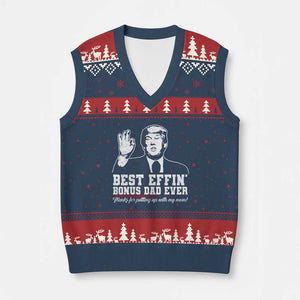 Best Effin’ Bonus Dad Ever V-Neck Knit Sweater Vest Step Dad Funny Trump Fathers Day TS10 Navy Red Print Your Wear