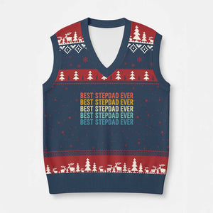 Best Stepdad Ever V-Neck Knit Sweater Vest Funny Retro Stepdad Bonus Dad TS10 Navy Red Print Your Wear