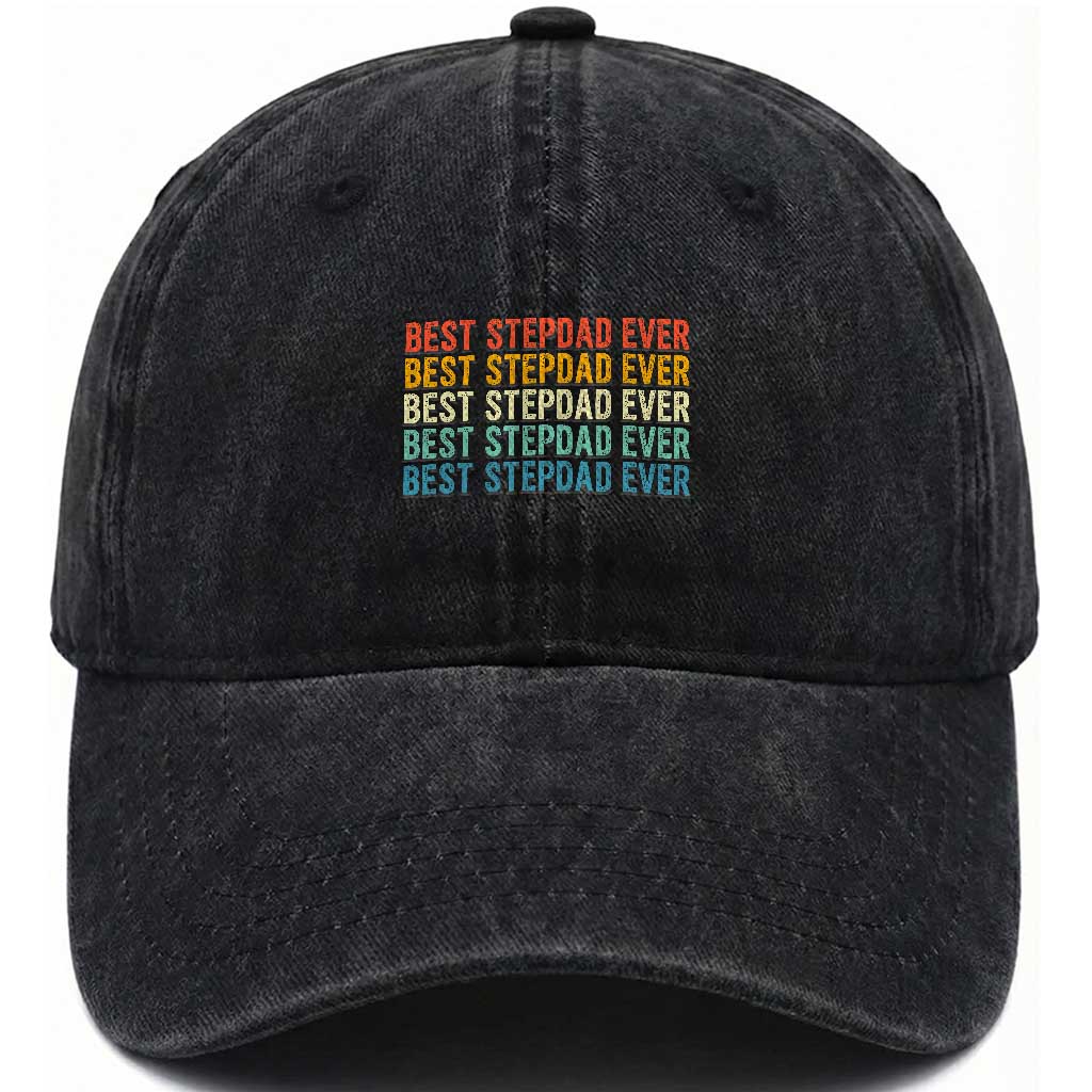 Best Stepdad Ever Washed Cotton Baseball Cap Funny Retro Stepdad Bonus Dad TS10 Print Your Wear