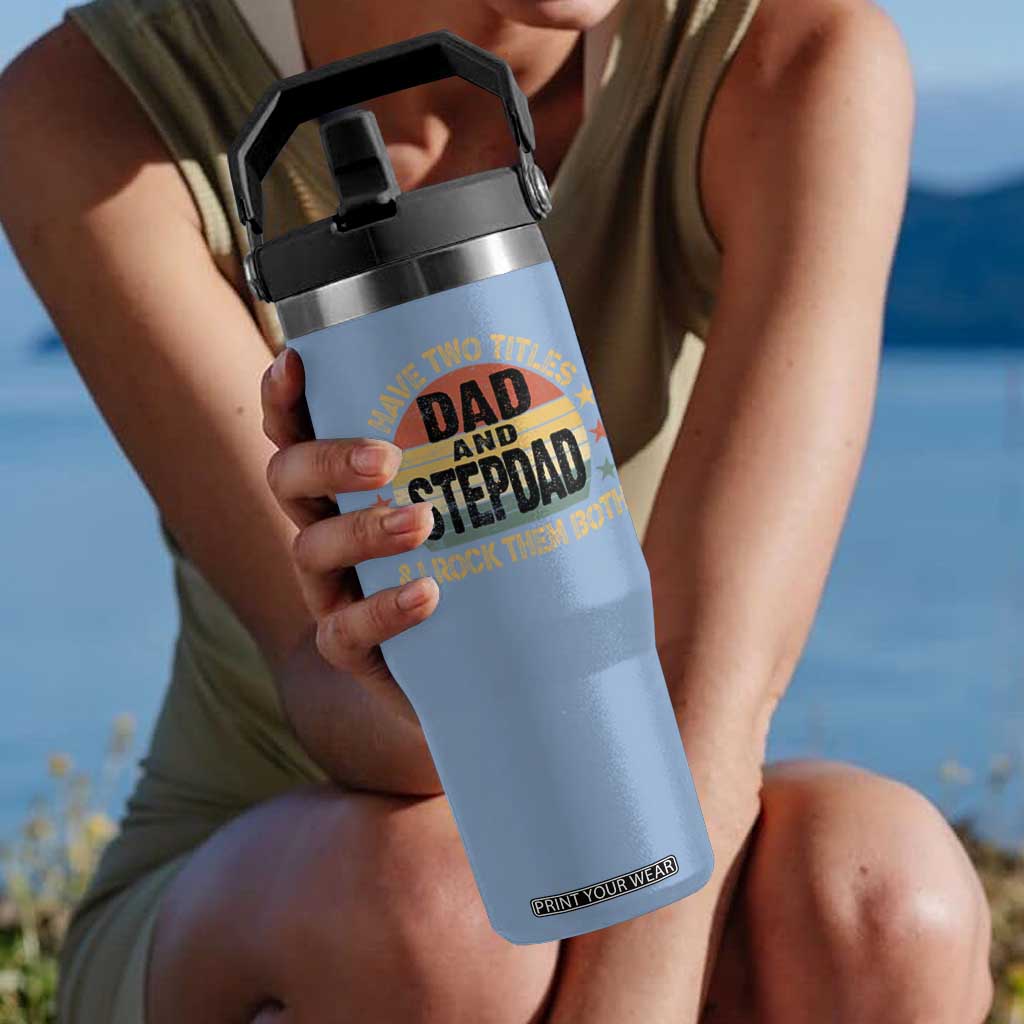Bonus Dad Flip Straw Tumbler Retro I Have Two Titles Dad And Stepdad Rock Them Both TS10 One Size: 30 oz Light Blue Print Your Wear