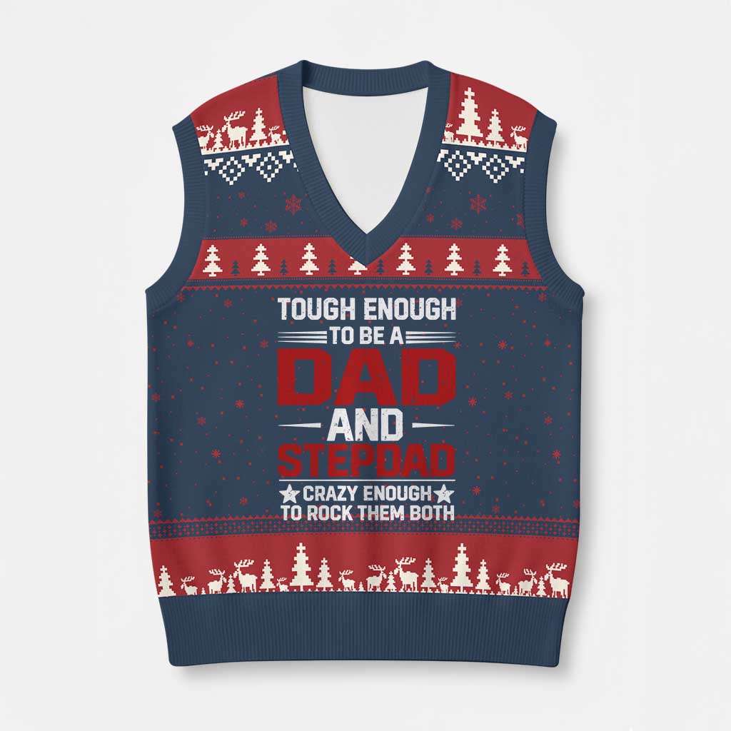 Bonus Dad V-Neck Knit Sweater Vest Dad And Stepdad Fathers Day TS10 Navy Red Print Your Wear