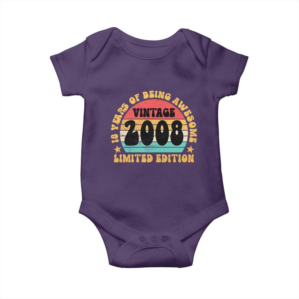 18th Birthday Baby Onesie Vintage 18yr 2008 Limited Edition 18 Year Old Gift TS10 Purple Print Your Wear