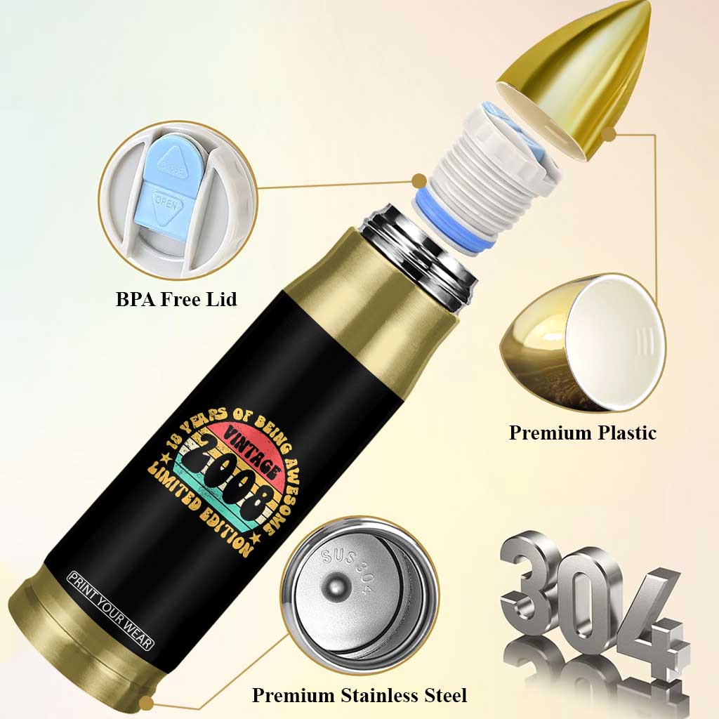 18th Birthday Bullet Tumbler Vintage 18yr 2008 Limited Edition 18 Year Old Gift TS10 Print Your Wear