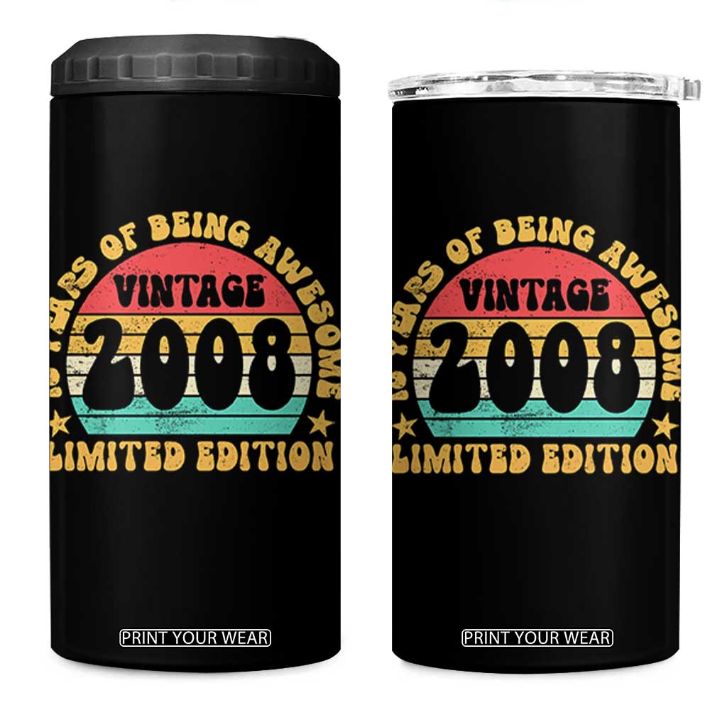 18th Birthday 4 in 1 Can Cooler Tumbler Vintage 18yr 2008 Limited Edition 18 Year Old Gift TS10 One Size: 16 oz Black Print Your Wear