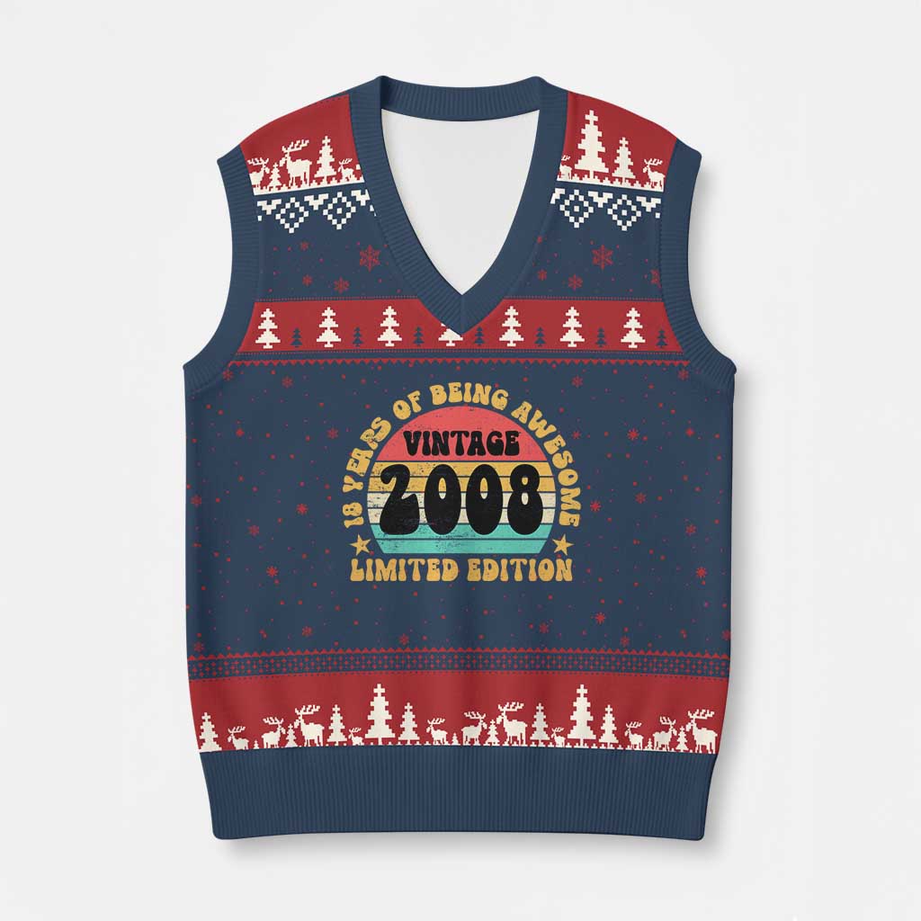 18th Birthday V-Neck Knit Sweater Vest Vintage 18yr 2008 Limited Edition 18 Year Old Gift TS10 Navy Red Print Your Wear