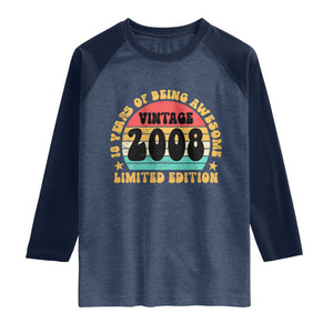 18th Birthday Raglan Shirt Vintage 18yr 2008 Limited Edition 18 Year Old Gift TS10 Heather Denim Navy Print Your Wear