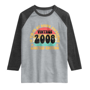18th Birthday Raglan Shirt Vintage 18yr 2008 Limited Edition 18 Year Old Gift TS10 Heather Gray Heather Charcoal Print Your Wear