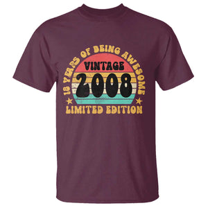 18th Birthday T Shirt Vintage 18yr 2008 Limited Edition 18 Year Old Gift TS10 Maroon Print Your Wear