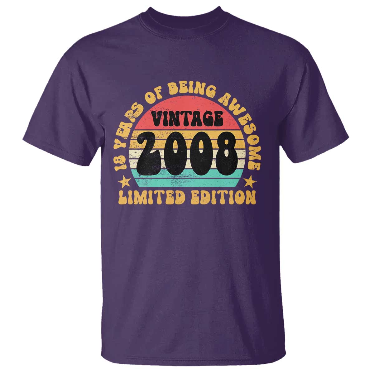 18th Birthday T Shirt Vintage 18yr 2008 Limited Edition 18 Year Old Gift TS10 Purple Print Your Wear
