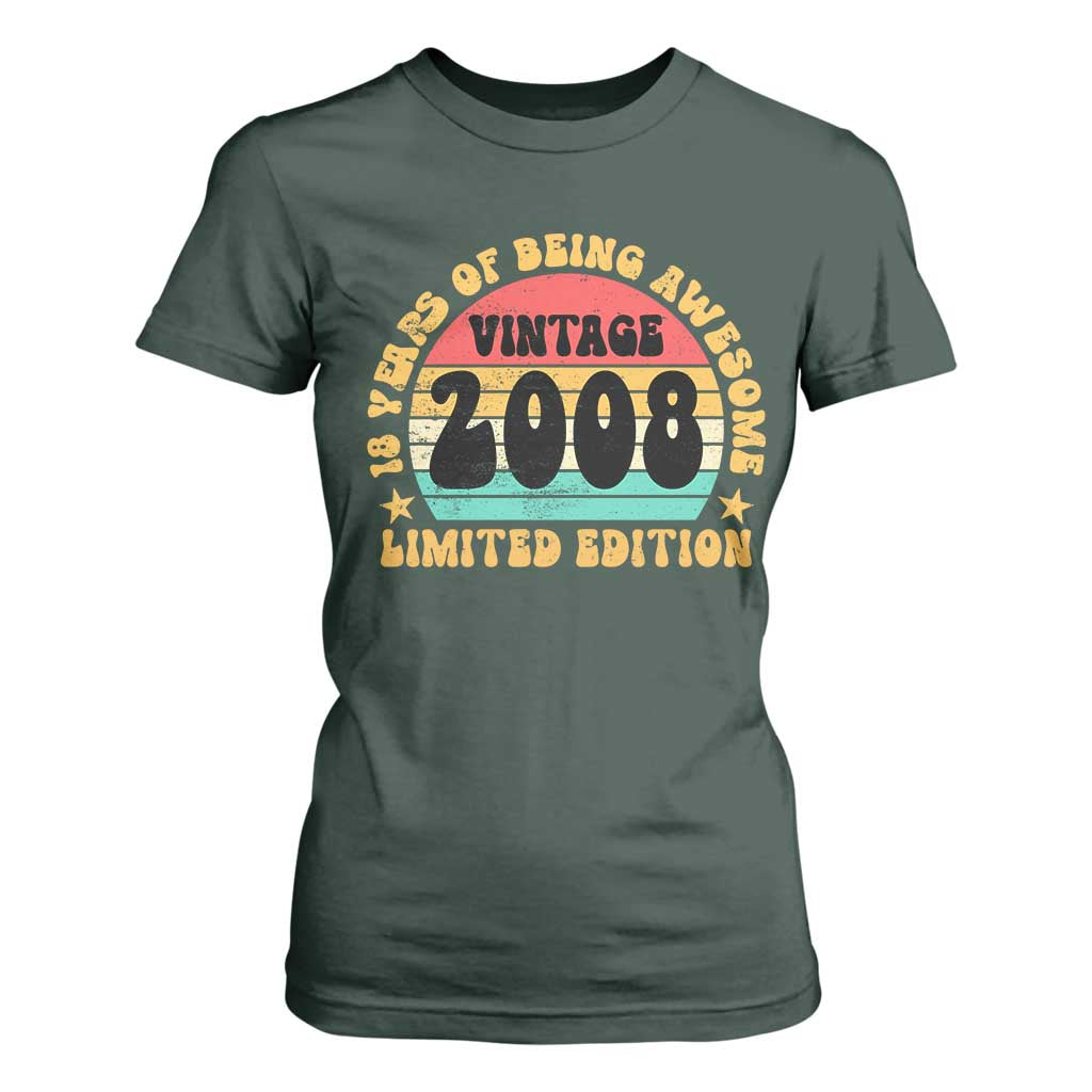 18th Birthday T Shirt For Women Vintage 18yr 2008 Limited Edition 18 Year Old Gift TS10 Dark Forest Green Print Your Wear