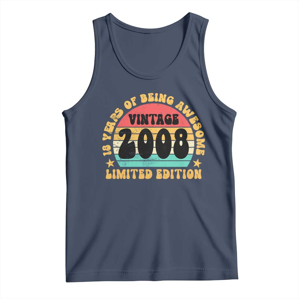 18th Birthday Tank Top Vintage 18yr 2008 Limited Edition 18 Year Old Gift TS10 Navy Print Your Wear