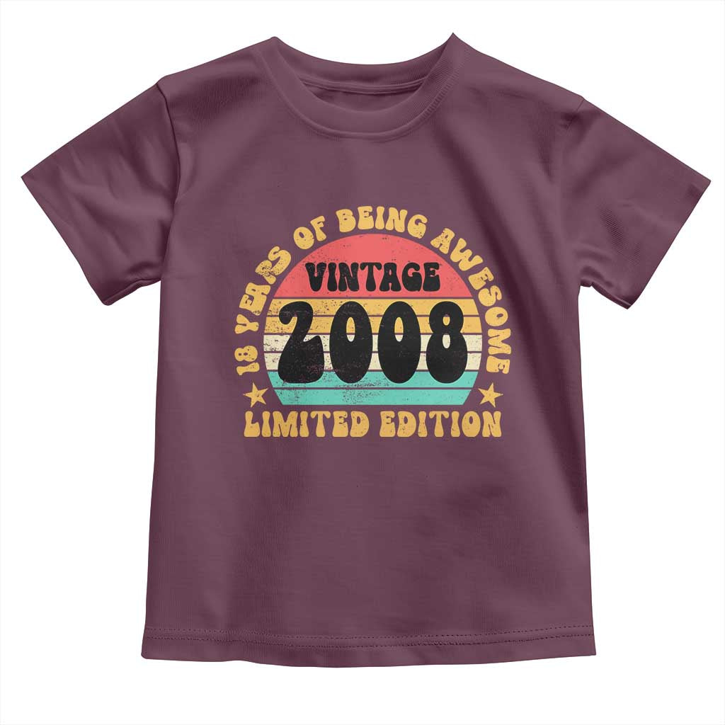 18th Birthday Toddler T Shirt Vintage 18yr 2008 Limited Edition 18 Year Old Gift TS10 Maroon Print Your Wear