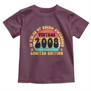 18th Birthday Toddler T Shirt Vintage 18yr 2008 Limited Edition 18 Year Old Gift TS10 Maroon Print Your Wear