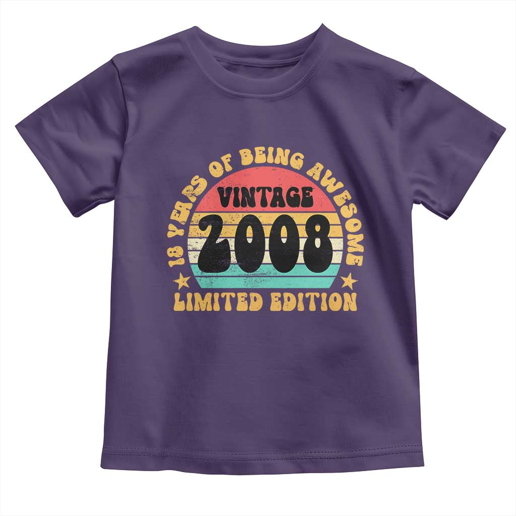 18th Birthday Toddler T Shirt Vintage 18yr 2008 Limited Edition 18 Year Old Gift TS10 Purple Print Your Wear