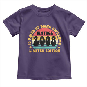 18th Birthday Toddler T Shirt Vintage 18yr 2008 Limited Edition 18 Year Old Gift TS10 Purple Print Your Wear