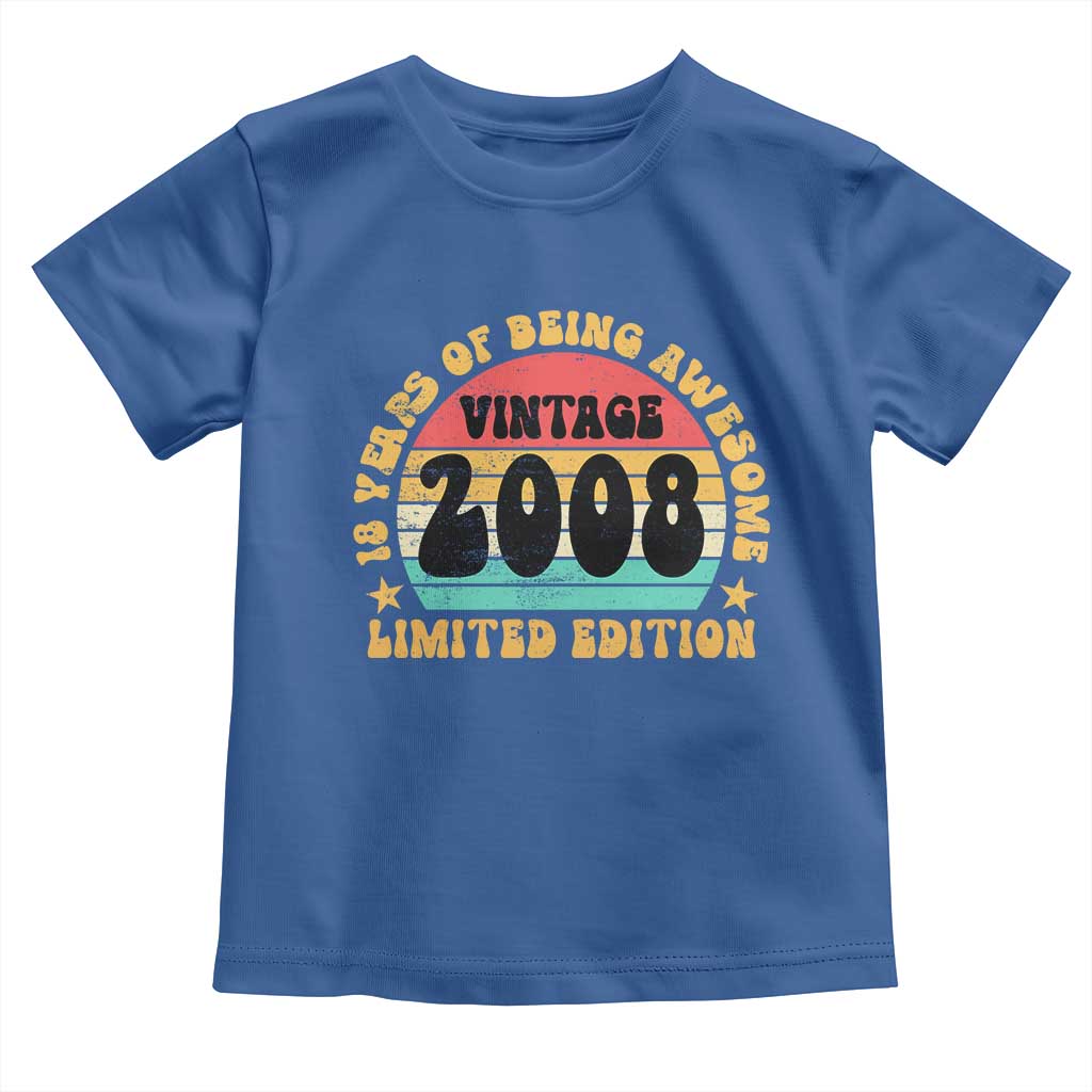 18th Birthday Toddler T Shirt Vintage 18yr 2008 Limited Edition 18 Year Old Gift TS10 Royal Blue Print Your Wear