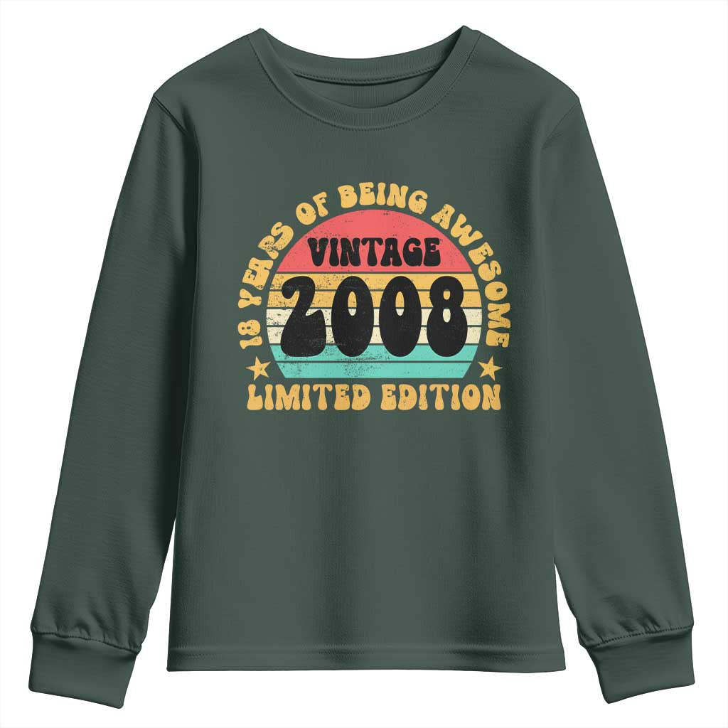 18th Birthday Youth Sweatshirt Vintage 18yr 2008 Limited Edition 18 Year Old Gift TS10 Dark Forest Green Print Your Wear
