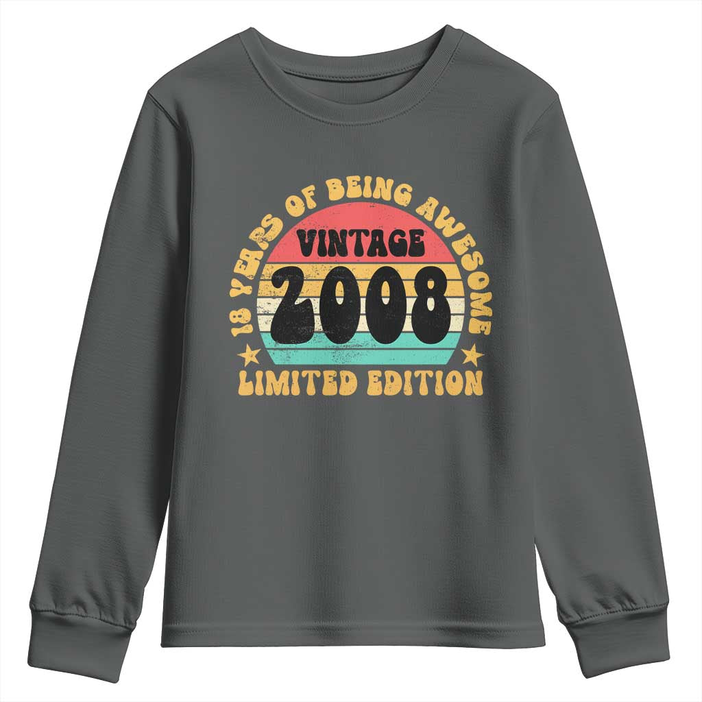 18th Birthday Youth Sweatshirt Vintage 18yr 2008 Limited Edition 18 Year Old Gift TS10 Dark Heather Print Your Wear