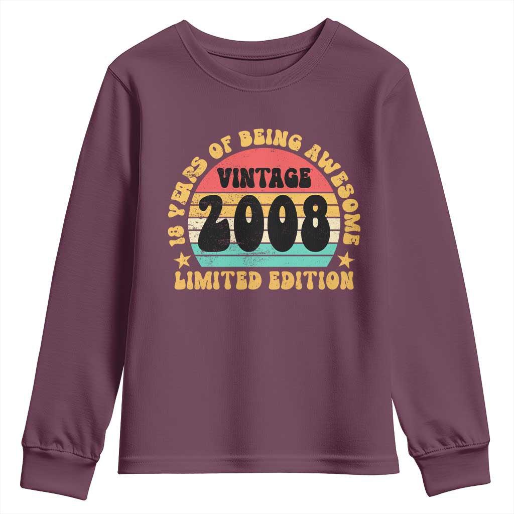 18th Birthday Youth Sweatshirt Vintage 18yr 2008 Limited Edition 18 Year Old Gift TS10 Maroon Print Your Wear