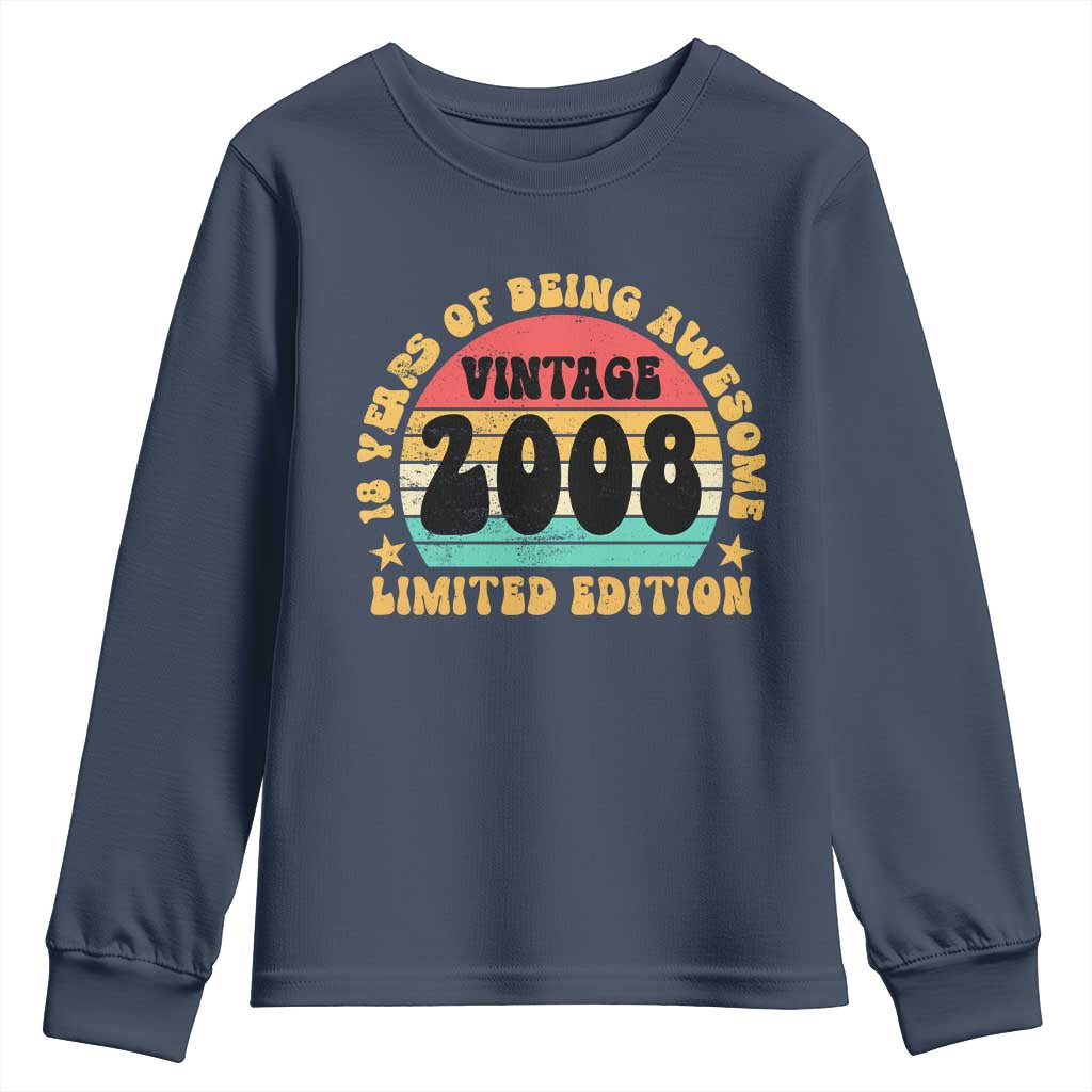 18th Birthday Youth Sweatshirt Vintage 18yr 2008 Limited Edition 18 Year Old Gift TS10 Navy Print Your Wear