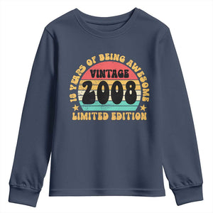 18th Birthday Youth Sweatshirt Vintage 18yr 2008 Limited Edition 18 Year Old Gift TS10 Navy Print Your Wear
