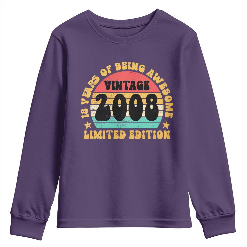 18th Birthday Youth Sweatshirt Vintage 18yr 2008 Limited Edition 18 Year Old Gift TS10 Purple Print Your Wear