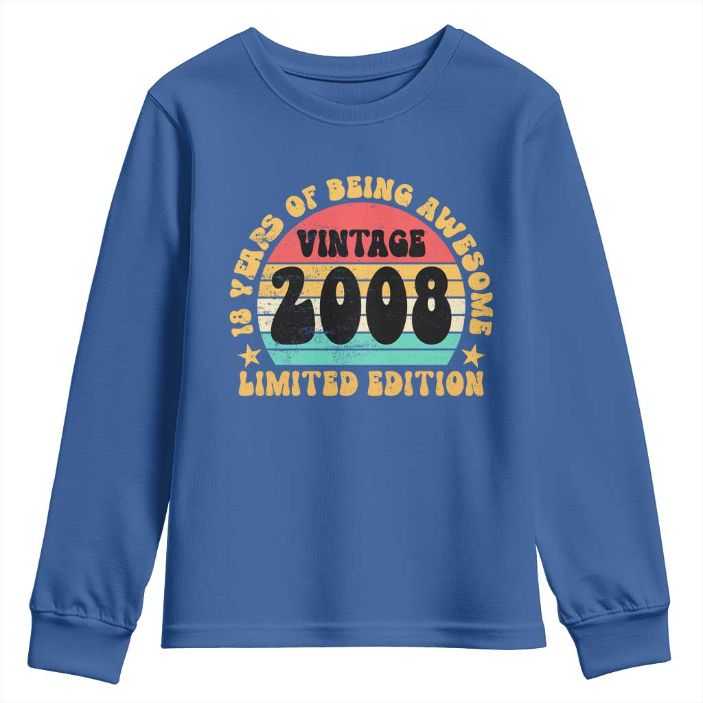 18th Birthday Youth Sweatshirt Vintage 18yr 2008 Limited Edition 18 Year Old Gift TS10 Royal Blue Print Your Wear