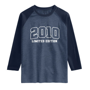 Vintage 2010 Limited Edition Raglan Shirt 16 Year Old Gift Retro Varsity 16th Birthday TS10 Heather Denim Navy Print Your Wear