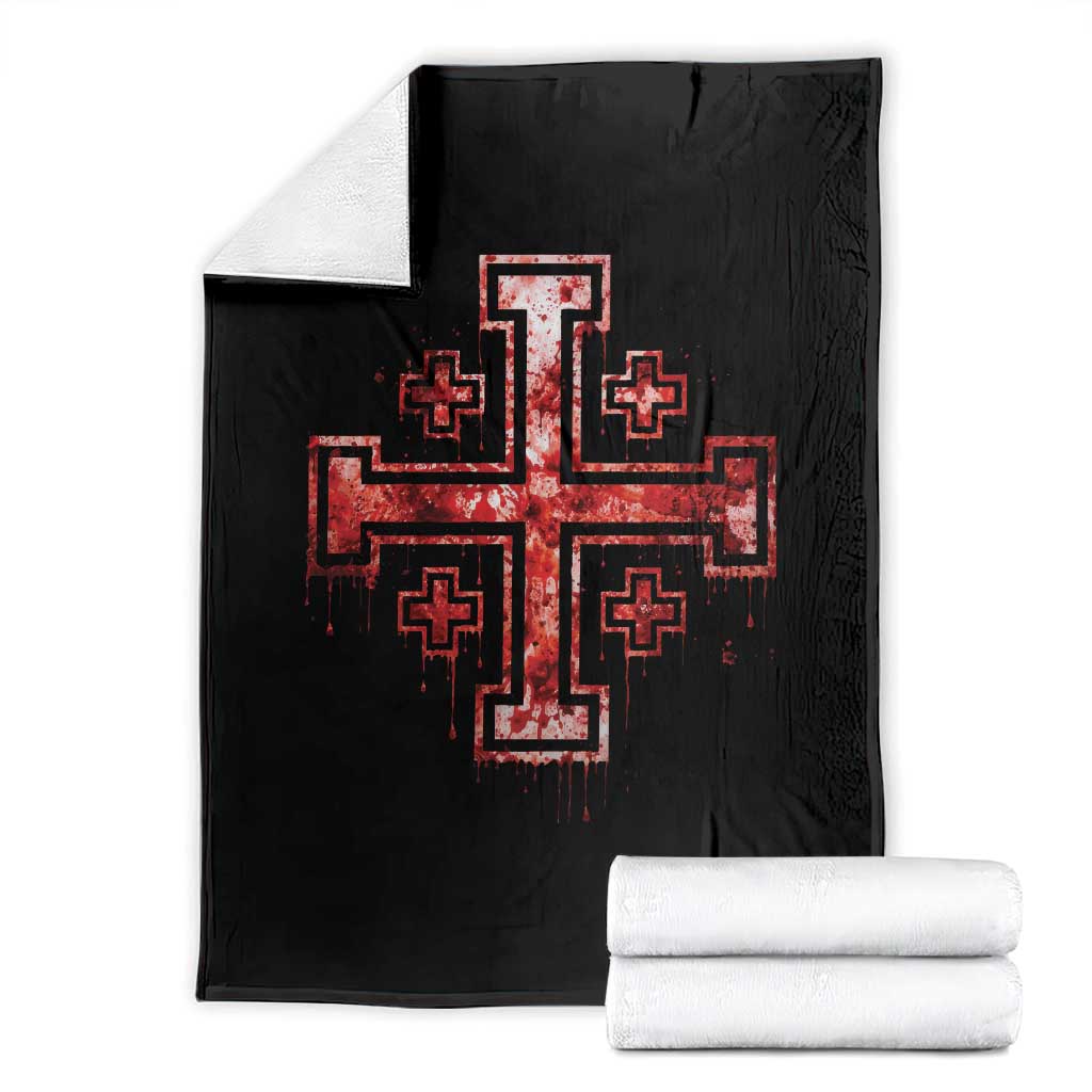 Crusader Jerusalem Cross Catholic Throw Blanket Gothic Christian Dark Faith Grunge Blood Splatter TS10 Black Print Your Wear