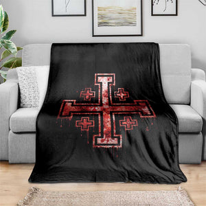 Crusader Jerusalem Cross Catholic Throw Blanket Gothic Christian Dark Faith Grunge Blood Splatter TS10 Print Your Wear
