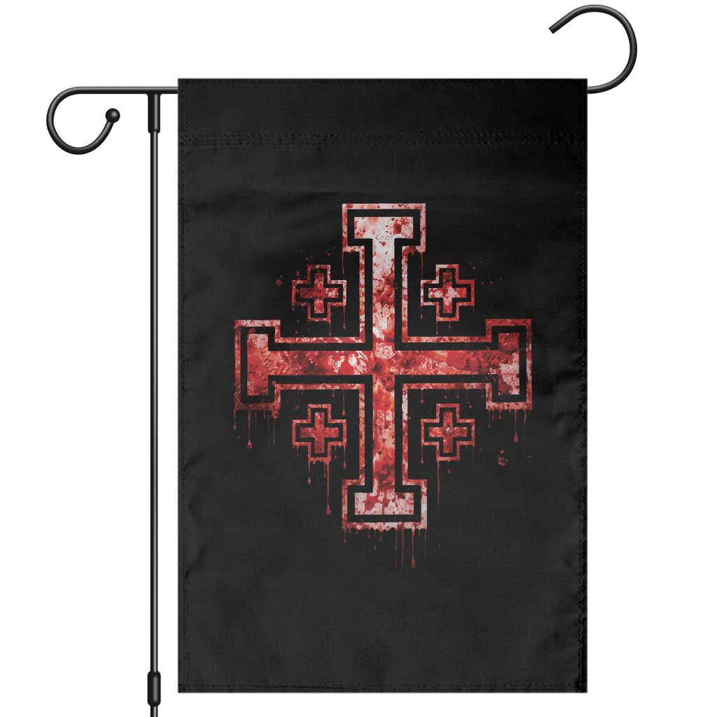 Crusader Jerusalem Cross Catholic Garden Flag Gothic Christian Dark Faith Grunge Blood Splatter TS10 Black Print Your Wear