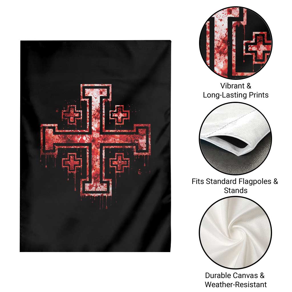 Crusader Jerusalem Cross Catholic Garden Flag Gothic Christian Dark Faith Grunge Blood Splatter TS10 Print Your Wear