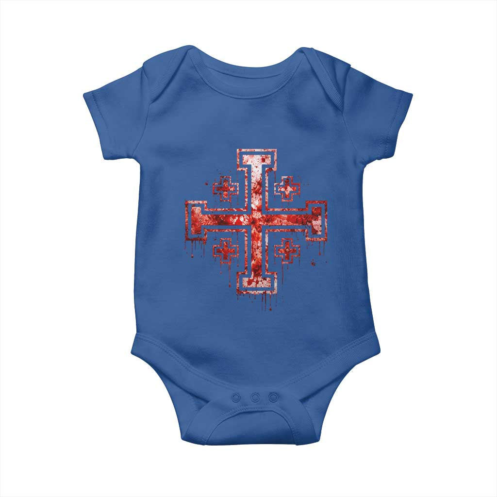 Crusader Jerusalem Cross Catholic Baby Onesie Gothic Christian Dark Faith Grunge Blood Splatter TS10 Royal Blue Print Your Wear