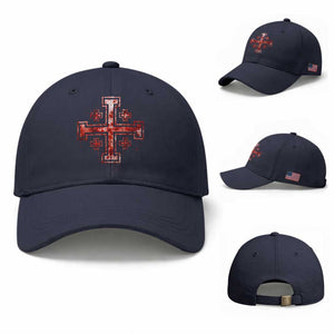 Crusader Jerusalem Cross Catholic Baseball Cap Gothic Christian Dark Faith Grunge Blood Splatter TS10 Baseball Cap Universal Fit Navy Print Your Wear