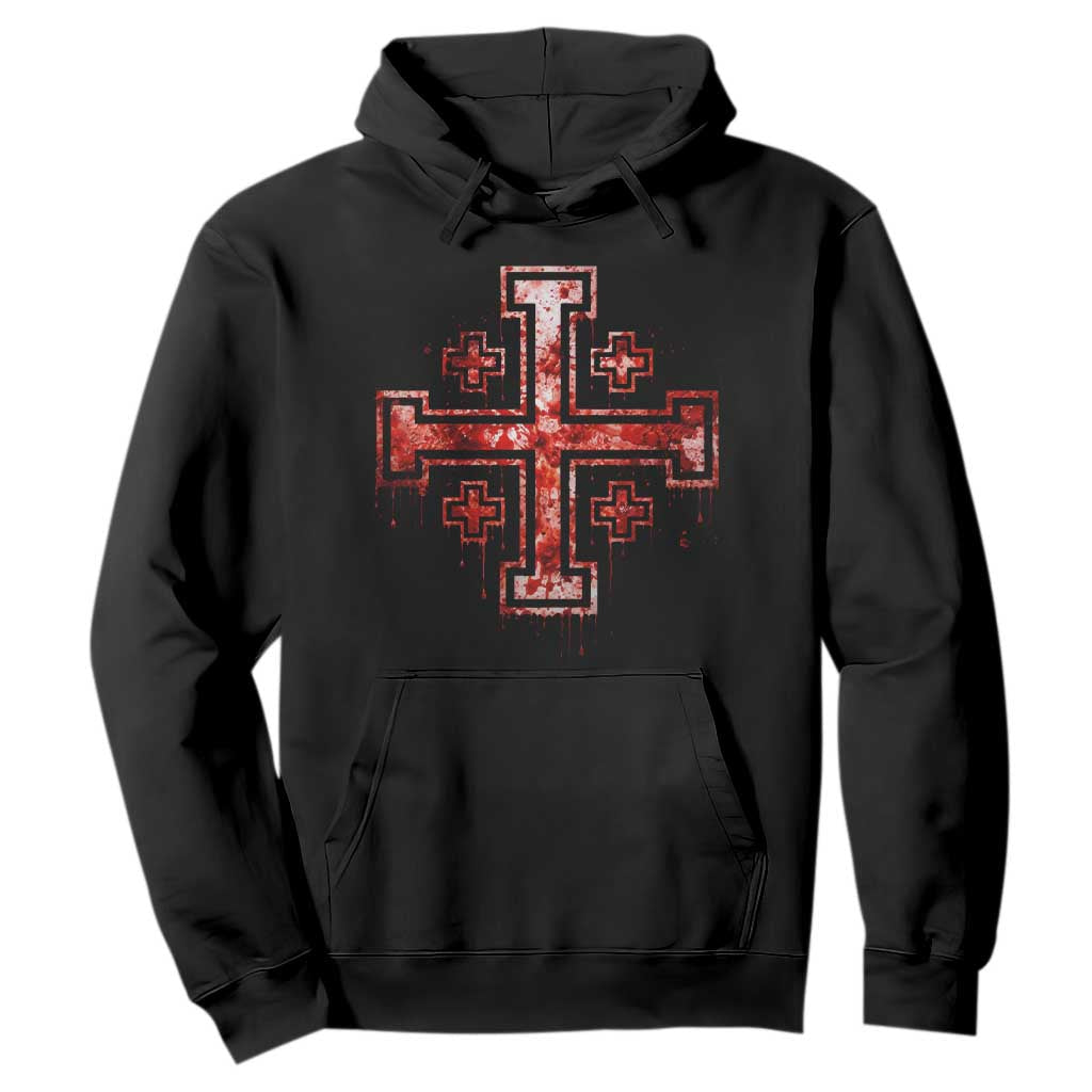Crusader Jerusalem Cross Catholic Hoodie Gothic Christian Dark Faith Grunge Blood Splatter TS10 Black Print Your Wear