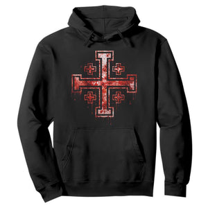 Crusader Jerusalem Cross Catholic Hoodie Gothic Christian Dark Faith Grunge Blood Splatter TS10 Black Print Your Wear