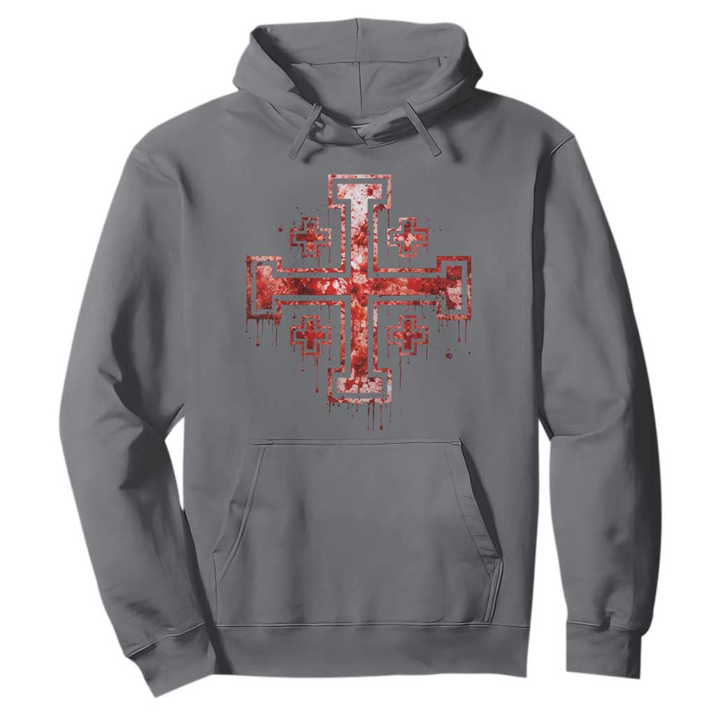 Crusader Jerusalem Cross Catholic Hoodie Gothic Christian Dark Faith Grunge Blood Splatter TS10 Charcoal Print Your Wear