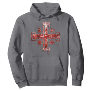 Crusader Jerusalem Cross Catholic Hoodie Gothic Christian Dark Faith Grunge Blood Splatter TS10 Charcoal Print Your Wear