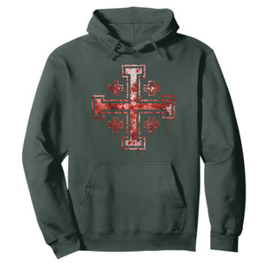 Crusader Jerusalem Cross Catholic Hoodie Gothic Christian Dark Faith Grunge Blood Splatter TS10 Dark Forest Green Print Your Wear