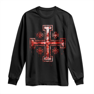 Crusader Jerusalem Cross Catholic Long Sleeve Shirt Gothic Christian Dark Faith Grunge Blood Splatter TS10 Black Print Your Wear